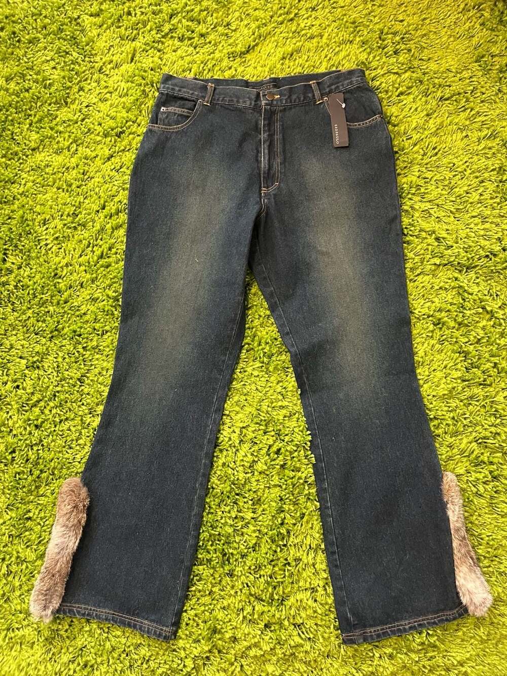 São Paulo Fur Trim Side Slit Denim Jeans Size 46